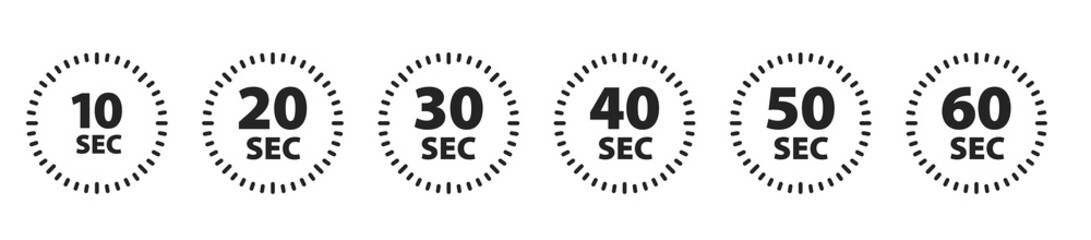 Set of seconds timer icons on white background. Vector illustration