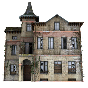3D rendered Old Abandoned Building on Transparent Background - 3D Illustration