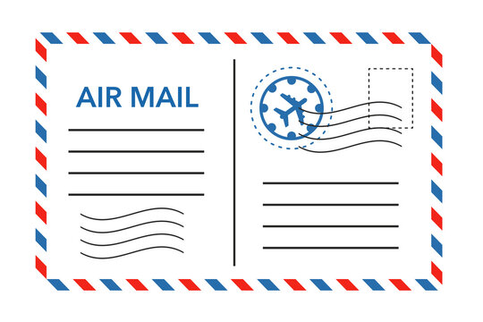 Air mail stamp, delivery of goods through air space. Vector illustration