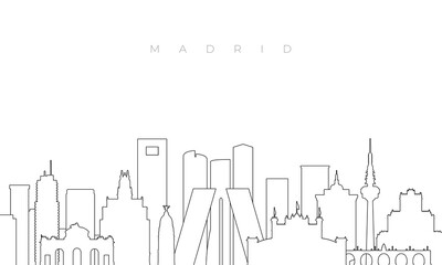 Outline Madrid skyline. Trendy template with Madrid buildings and landmarks in line style. Stock vector design.