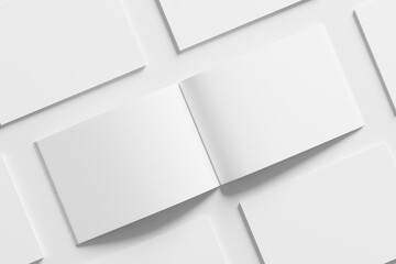 A4 Landscape Horizontal Magazine Brochure 3D Rendering White Blank Mockup