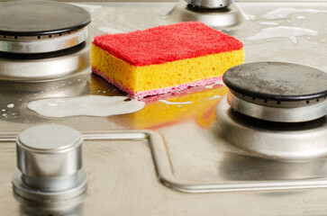 Cleaning the gas stove. Close up