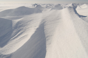 Snow drifts in the sunlight.