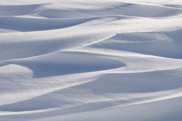 Snow drifts in the sunlight.
