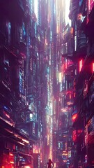 Fototapeta premium Cyberpunk metropolis, cinematic. Cover, illustration.