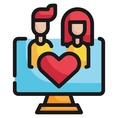 online dating couple love filled outline icon