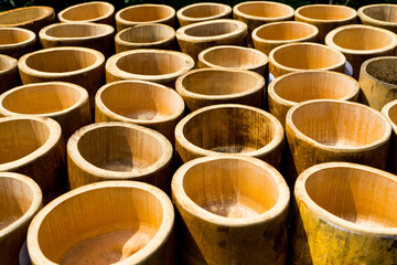 ฺฺBamboo round shape cut cross sections texture for background .Natural wood materials for food...