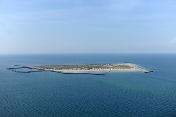 Drone viewpoint of beautiful Helgoland amidst sea against blue sky