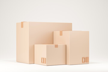 3d beautiful cardboard box parcel on white background, packaging. 3d render.