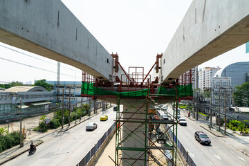 Elevated road or Highway interchange,Elevated expressway construction site. Concrete structure of...