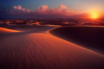 Fototapeta na wymiar Desert Sand Dunes at sahara sunset