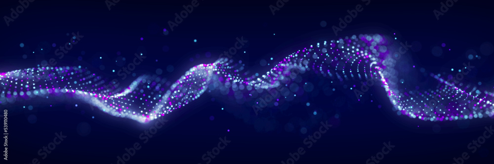 Poster dynamic sound wave. musical particle pulsing. blue energy flow concept. 3d rendering.