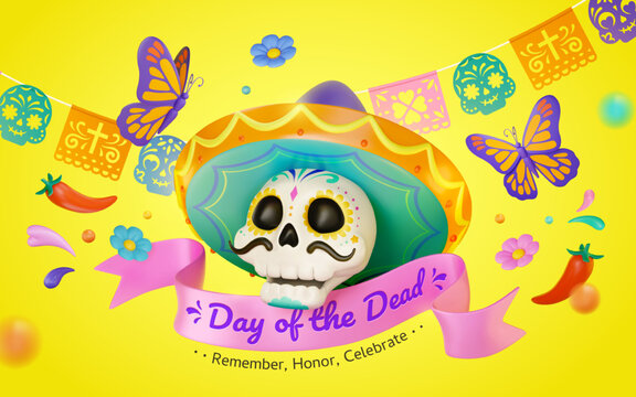 3D Yellow Day of the Dead banner