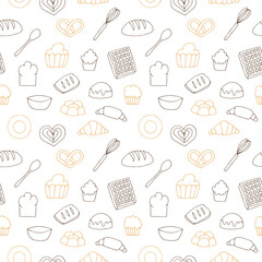 Baking and tableware seamless pattern vector illustration, hand drawing doodles