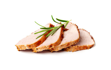 Baked Pork Slices Isolated, Roasted Sliced Loin, Tenderloin Ham Pieces