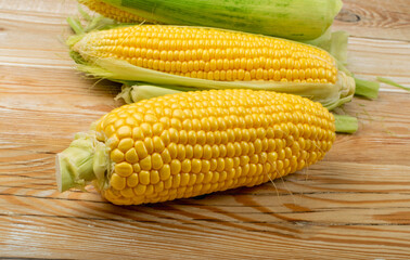 Sweet Corn Ears on Wooden Desk