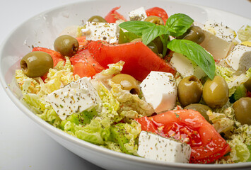 Greek Salad Closeup, Macro Photo of Fresh Garden Salat