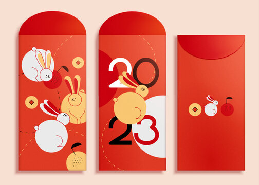 Premium Vector  Chinese new year 2023 lucky red envelope money packet for  the year of the rabbit