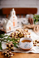 Christmas Chessboard cookies in christmas background