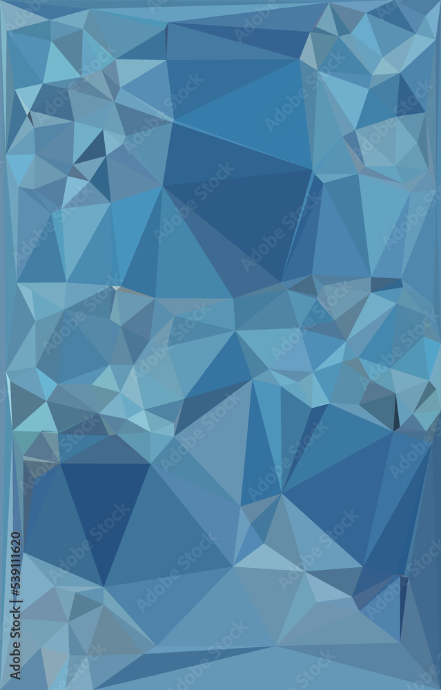 Poster cubist style triangular mosaic in many shades of blue
