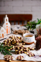 Christmas Chessboard cookies in christmas background