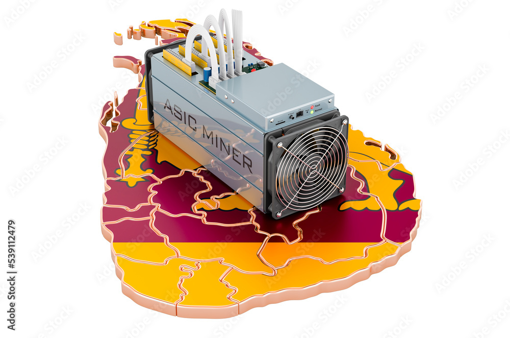 Poster mining in sri lanka, concept. asic miner with sri lankan flag. 3d rendering