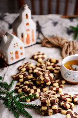 Christmas Chessboard cookies in christmas background