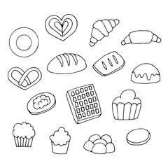 Baking set vector illustration, hand drawing doodles