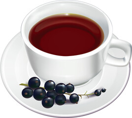 porcelain cup and saucer with blackcurrant