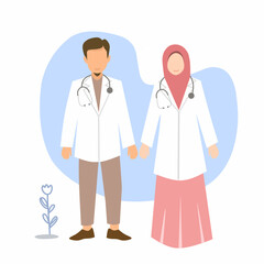 Fototapeta premium Vector illustration of a Muslim doctor couple