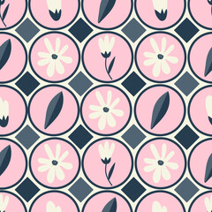 Floral geometric seamless pattern. Art deco style.