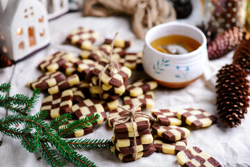 Christmas Chessboard cookies in christmas background