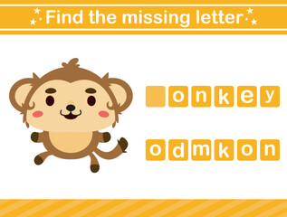 Find the missing letter of animal.suitable for preschool.Educational page for kids