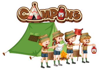 Fototapeta premium Outdoor camping with scout kids