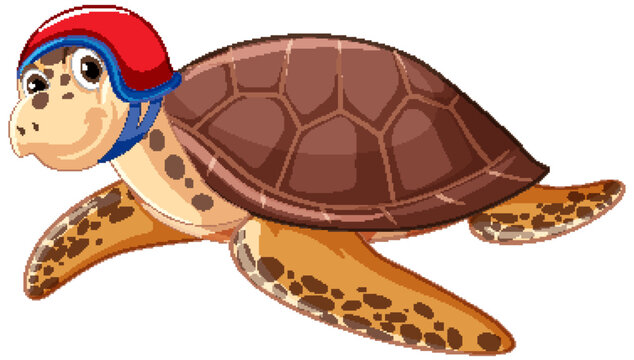 Cute sea turtle cartoon character wearing helmet