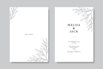 Naklejka na ściany i meble Minimalist floral wedding invitation card template design. Floral poster, invite. Vector decorative greeting card, invitation design background