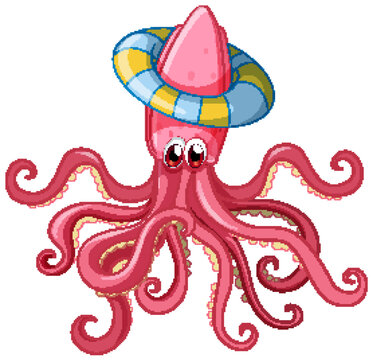 Pink octopus wearing inflatable ring