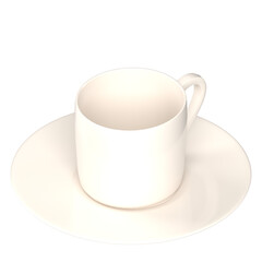 3d rendering illustration of an empty coffee cup with saucer