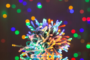  LED string lights. Party holiday christmas decoration lights. Close up christmas LED lighting