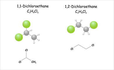Stylized molecule model/structural formula of dichloroethane.