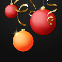 Christmas red and orange balls and golden serpentine. Vector illustration. Part 1.