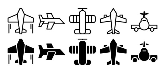 airplane icon set. vector illustration with line and solid style