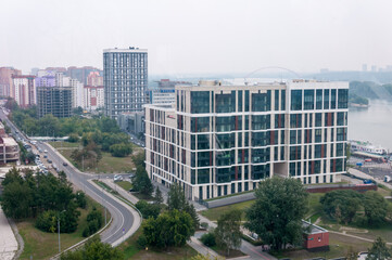 Novosibirsk, Russia, August 2022: Office building in Novosibirsk in summer