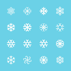 Snowflakes linear icon set. Winter