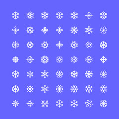 Snowflakes linear icon set. Winter