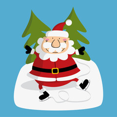 Illustration of a nice santa Claus ice skating