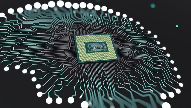 Processor-based electronic brain, artificial intelligence concept. Microcircuits, the passage of an electric impulse.