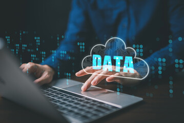 technology data  cloud  storage  .person typing on laptop.