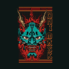 oni mask with ornament background vector illustration