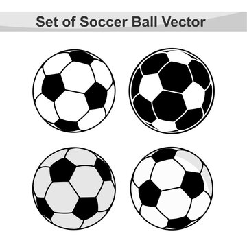 Soccer ball icons set isolated on white background. Football outline trendy flat icons. Logo, label, poster, banner design. Vector illustration